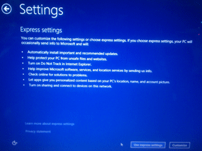 Windows 8 Setup, Express Settings
